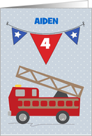 Custom Name Age Personalized Firetruck Birthday Boy Red and Blue card