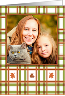 Custom Photo Happy Thanksgiving Leaf on Plaid card