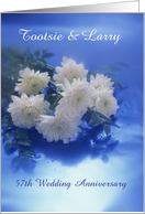 Wedding Anniversary Custom Name Year White Flowers on Blue card