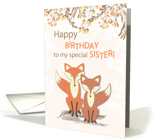 Sister Birthday Foxes Leaves on Branches card (1412048)