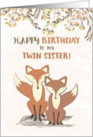 Twin Sister Birthday Foxes Leaves on Branches card