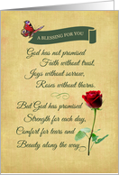 Blessing Red Rose Butterfly Religious card