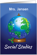 Customize Social Studies Teacher Name Christmas World Snow Globe card