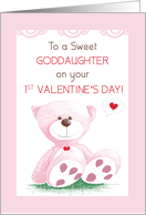 Goddaughter 1st Valentines Day Pink Teddy Bear on Grass card