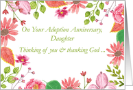 Daughter Adoption Anniversary Watercolor Flowers Religious card