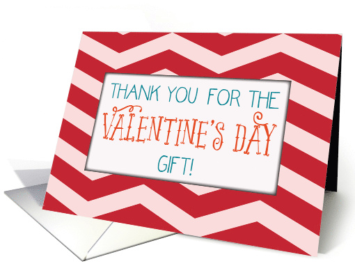 Thank You for Valentines Day Gift Red Chevron Stripes on Pink card