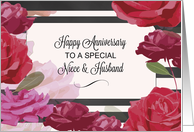 Niece Husband Wedding Anniversary Congratulations with Roses Stripe card