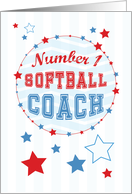Thanks Softball Coach All Stars Red Blue Stripes with Grunge Text card