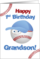 Grandson 1st Birthday Baseball Theme card
