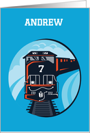Personalize Name Age 7 Birthday Train card