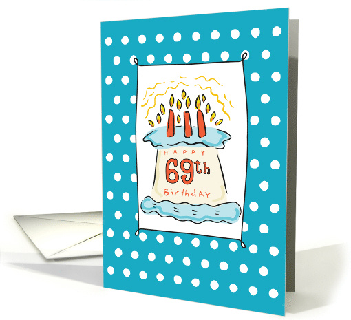 69th Birthday Cake on Blue Teal with Dots card (1438662)