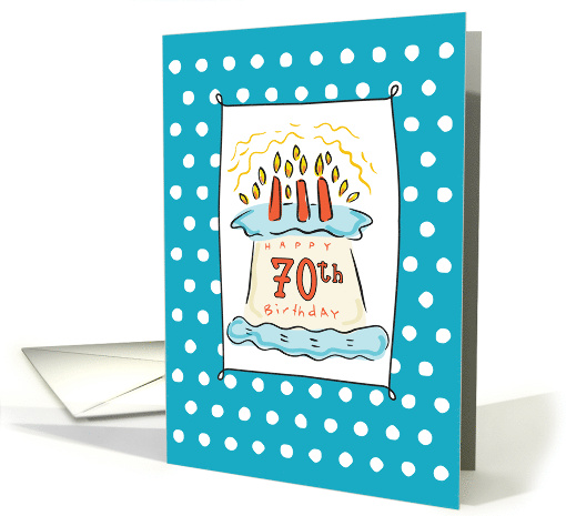 70th Birthday Cake on Blue Teal with Dots card (1439266)