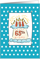 65th Birthday Cake on Blue Teal with Dots card