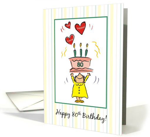 80th Birthday Cake and Hearts for Woman card (1439622)
