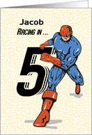 Custom Name Jacob 5th Birthday Superhero card