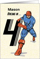 Custom Name Mason 4th Birthday Superhero card