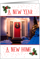 Moving Announcement New Year New Home Red Dots and Holly card