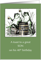 Son 40th Birthday Frogs Toasting with Beer card