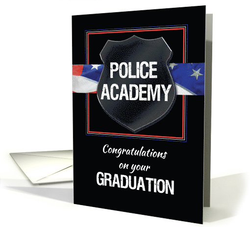 Police Academy Graduation Congratulations Black with Flag card