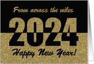Across the Miles 2024 Happy New Year Gold Glitter-Look and Black card