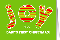 Baby’s First Christmas JOY Red and Green Stripes Announcement card