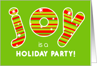 Holiday Party Invitation JOY Red and Green Stripes card