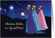 Priest Christmas Wishes Three Kings at Night card