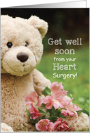Heart Surgery Recovery Teddy Bear and Flowers Get Well Religious card