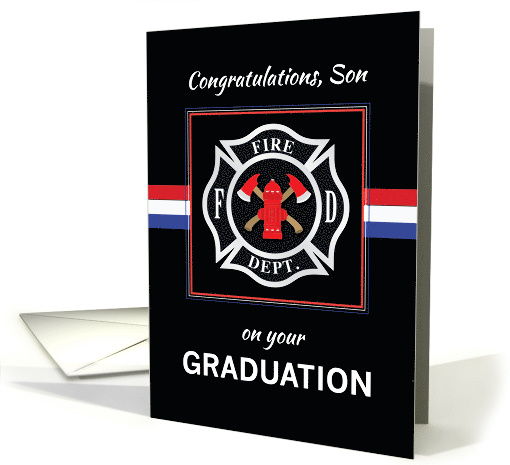 Son Fire Department Academy Graduation Black with Red White Blue card