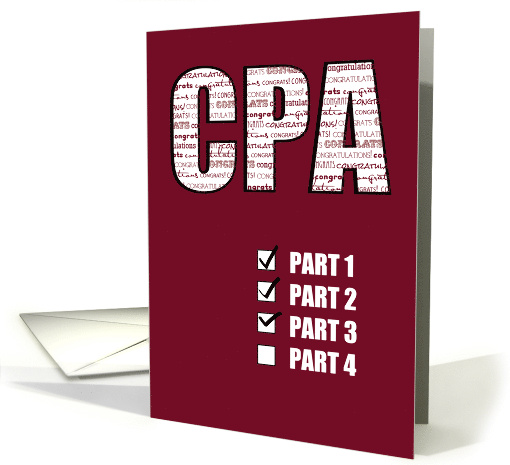 Passing 3 Parts CPA Congratulations Certified Public Accountant card