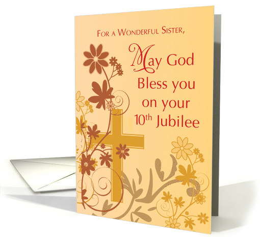 10th Jubilee Anniversary Nun Cross Swirls Flowers and Leaves card