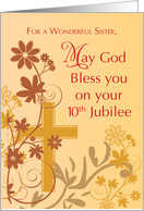 10th Jubilee Anniversary Nun Cross Swirls Flowers and Leaves card