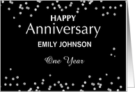 Employee Anniversary Custom Name and Year Black with Silver Sparkles card
