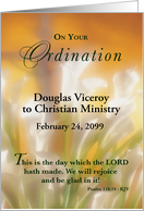 Custom Name and Date Ordination Congratulations Lilies and Cross card