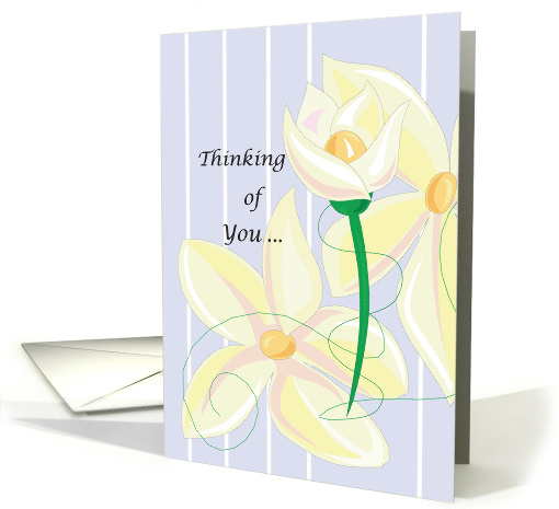 Thinking of You Hello Flowers on Soft Purple with White Stripes card