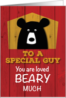 To a Special Guy Valentine Bear Wishes on Red Wood Grain Look card