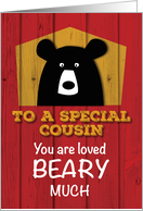 To a Special Cousin Valentine Bear Wishes on Red Wood Grain Look card