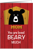 Mom Valentine Bear Wishes on Red Wood Grain Look card