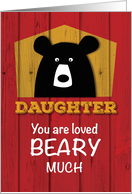 Daughter Bear Valentine Wishes on Red Wood Grain Look card