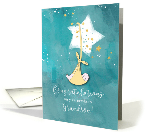 Grandparents to a Grandson Congratulations Baby in Stars card