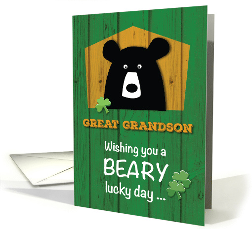 Great Grandson Bear and Shamrocks on St Patricks Day Holiday card
