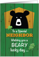 Neighbor Bear and Shamrocks on St Patricks Day Holiday card