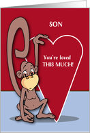 Son Cute Monkey on Valentines Day card