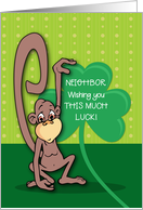 Neighbor St Patricks Day Monkey with Shamrock card