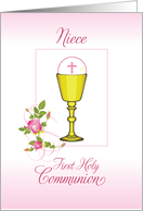 Niece Pink First Holy Communion Chalice Host Roses card