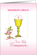 Invitation Custom Name Girl First Communion Pink Roses card