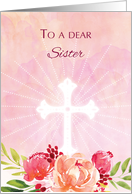 Sister Religious Easter Blessings Watercolor Look Flowers card