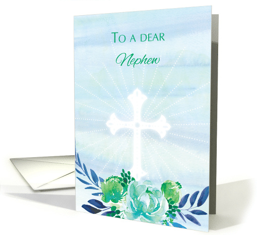 Nephew Teal Blue Flowers with Cross Easter card (1515826)