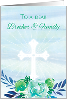 Brother and Family Teal Blue Flowers with Cross Easter card