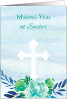 Missing You Teal Blue Flowers with Cross Easter card